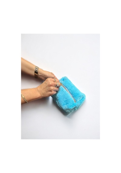 Pufcase Toscana Peluş Kumaş, Makyaj Çantası 10x20x10 Cm İthal Tüy Dökmez Açık Mavi