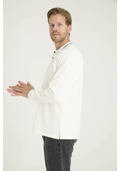 Kly Erkek Polo Yaka Pamuklu Yumuşak Dokulu Modern Sweatshirt Ekru
