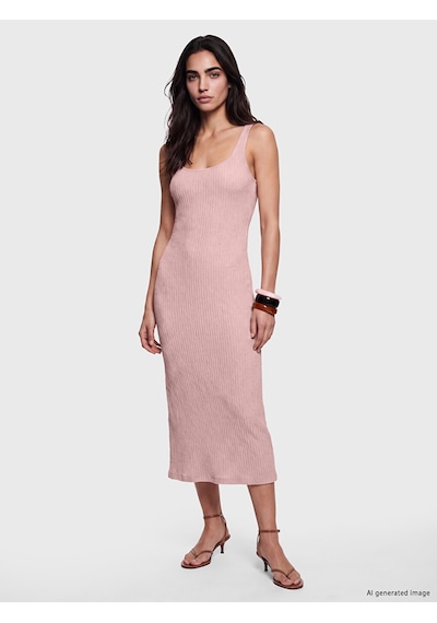 Lcw Vision Pembe Kare Yaka Dokulu Bodycon Elbise