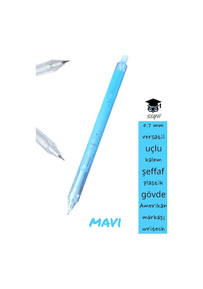 0.7 Mm Versatil Uçlu Kalem Şeffaf Plastik Gövde Amerikan Markası Writech Mavi