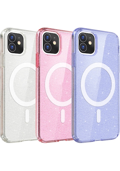 Nourthkiingdom Apple Uyumlu iPhone 11 Kılıf Magsafe Şarj Özellikli Parlayan Simli Saydam Renkli Nrtk Allstar Kapak - Mor Mor