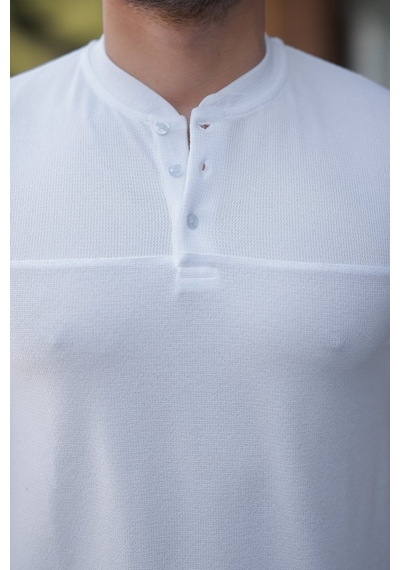 Erkek Hakim Yakalı Kısa Kollu Pamuklu T-shirt Beyaz