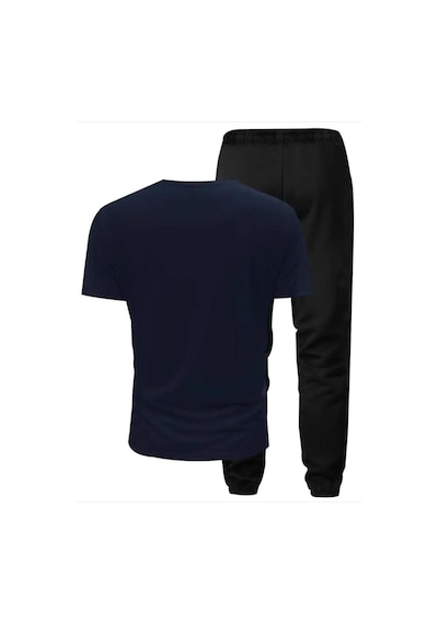 Medinenur Believe Yazı Baskılı T-shirt Eşofman Altı Jogger Rahat Kalıp Siyah Eşofman Takım Lacivert