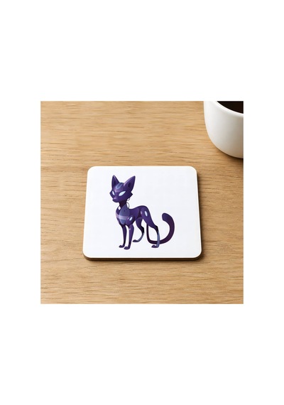 Mor Tilki Baskılı 9x9 Cm Kare Mdf Bardak Altlığı Ahşap Çok Renkli