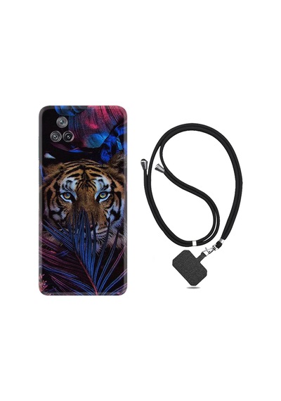 Xiaomi Poco F4 Kılıf İpli Boyun Askılı Desenli Silikon Flowers Tiger 1319