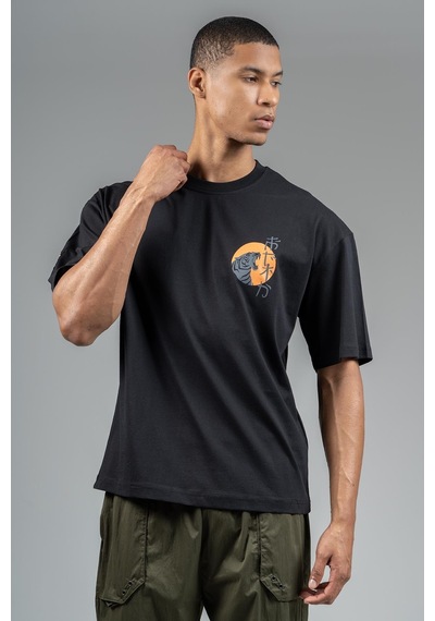 Maraton Sportswear Oversize Erkek Bisiklet Yaka Kısa Kol Basic Siyah T-shirt 23243-siyah