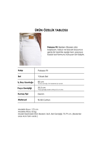 Itsbasic Kadın Kırık Beyaz Hera 7s6-101 Palazzo Fit %100 Koton Denim Jean