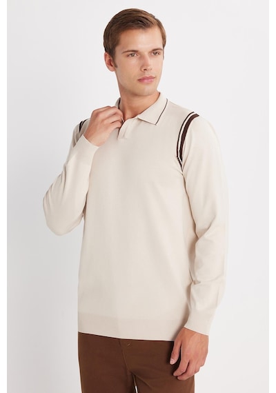 Tudors Erkek Slim Fit Dar Kesim Uzun Kol Polo Yaka Çizgili Taş Kazak-35808 Taş - Ekru Tudors Erkek Slim Fit Dar Kesim Uzun Kol Polo Yaka Çizgili Taş Kazak-35808 Taş - Ekru