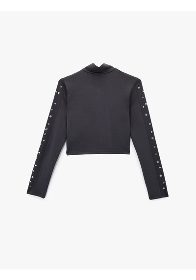 Koton Slim Fit Fermuarlı Uzun Kollu Dik Yaka Yıldız Ve Zımba Detaylı Crop Hırka Antrasit 6wak30120ek Antrasit