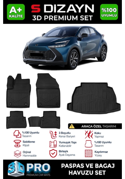 S-dizayn Toyota C-hr 3d Pro Havuzlu Paspas Ve Bagaj Havuzu Seti 2'li Set 2023 Üzeri A+ Kalite