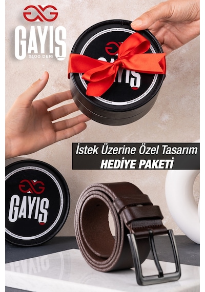 Gayış Özel Oval Kutulu Hakiki Manda Derisi Kahverengi Erkek Kot Kemeri Çeyizlik Kemer Kahverengi
