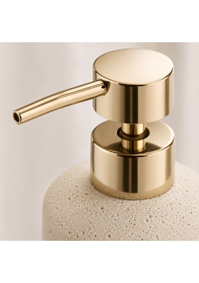The Voguemaxima Bej Taş Dokulu Sıvı Sabunluk Gold Pompalı 7x17 Cm