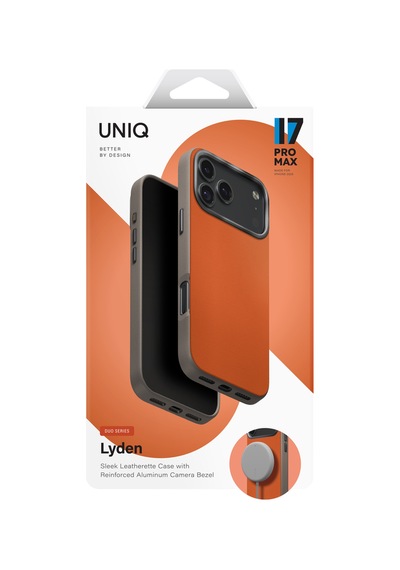 Apple Uyumlu iPhone 17 Pro Max Kılıf Lyden Ds Çift Ton Vegan Deri Magsafe Özellikli Magclick Business Kapak Turuncu