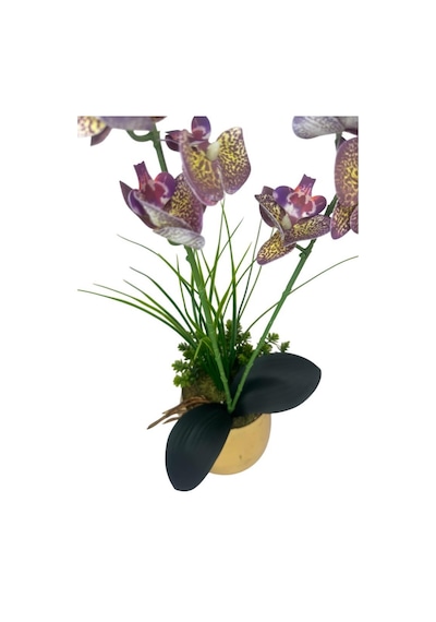 Yapay Çiçek Mor Islak Orkide Gold Metal Saksıda Saksıda Orkide 50cm
