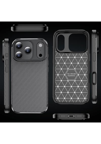 Apple Uyumlu iPhone 17 Pro Kılıf Kamera Korumalı Darbe Emici Karbon Fiber Desenli Kapak