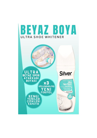 Silver X3 Etkili Güçlendirilmiş Ultra Beyaz Spor Bez ve Kumaş Likit Ayakkabı Boyası 75 ML