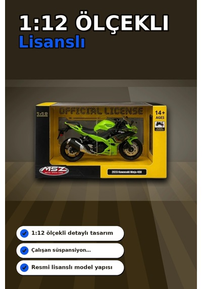 Detaylı 1/12 2023 Kawasaki Ninja 400 Motosiklet - Koleksiyonluk Tekli Paket Bx-313415