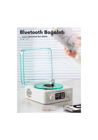 Plak Speaker Nostalji 3d Surrond Ses Kalitesi Saatli Bluetooth Hoparlör Retro Müzik Çalar Fm Radyo