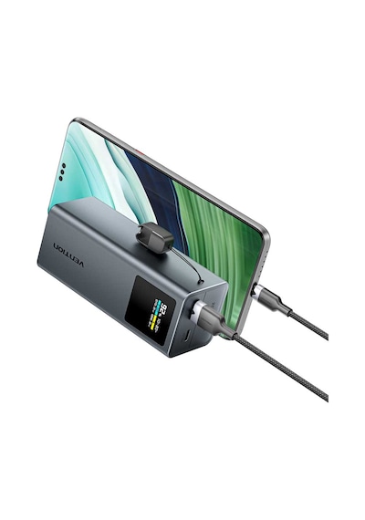 Vention Powerhive Serisi 20000mah 100w Powerbank Tft Ekranlı 3 Çıkışlı 2xusb-c + 1xusb-a Hızlı Şarj Ve Askılı Kablo Tasarımlı Gri