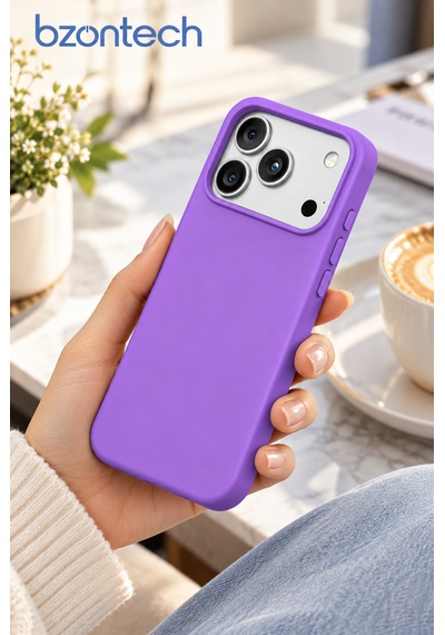 Apple Uyumlu İphone 17 Pro Max / 18 Pro Max Uyumlu Kılıf Renkli Lansman İçi Kadife Yumuşak Kamera Yükseltili Silikon Lila