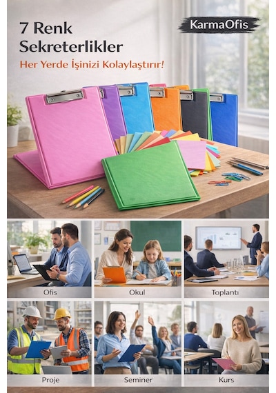 Yeşil Sekreterlik Seti + 100 Adet Renkli A4 Fotokopi Kağıdı Dayanıklı Kapak, Çok Amaçlı Kullanım