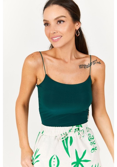 Armonika Kadın Zümrüt İp Askılı Astarlı Crop Bluz Arm-22y055003