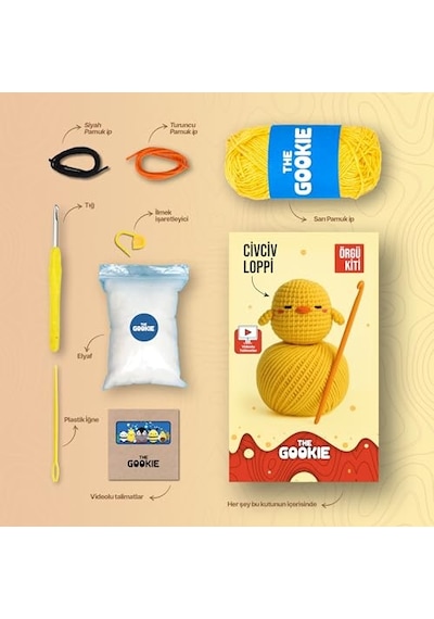 Mini Civciv Örgü Kiti - Amigurumi Tığ Kiti 000 Açık Krem