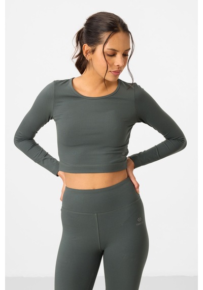 Tommylife Çağla Yüksek Bel Uzun Kollu Slim Fit Crop Top Kadın Tayt Takım - 95286