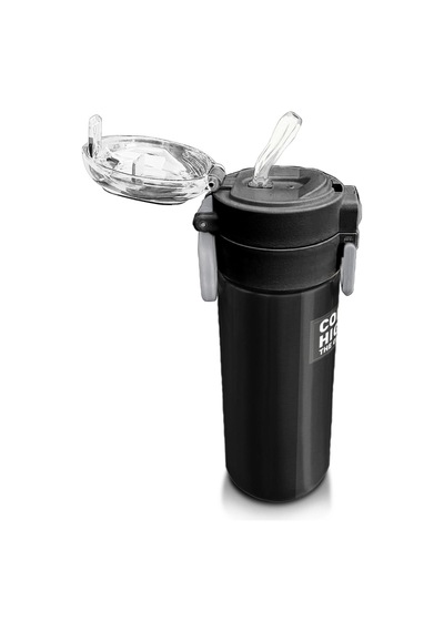 Coral High Kids Renkli Çizgili Desenli Pipetli Ve Direkt İçim Çelik Termos 500 Ml 31896 Gri - Mavi