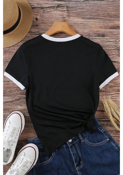 Unisex Lacivert Penye İnterlok Tişört Siyah