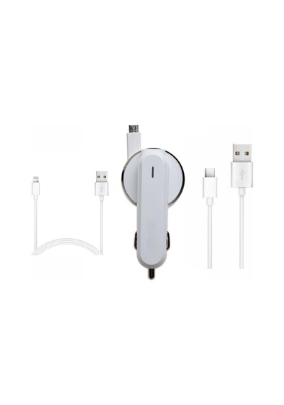 3.1a 15watt Araç Şarj Aleti Micro Usb Kırılmaz Kablo + Lightning İle Uyumlu Kablo Hediyeli + Type-c Kablo Hediyeli Tüm Telefon Girişlerine Uyumludur