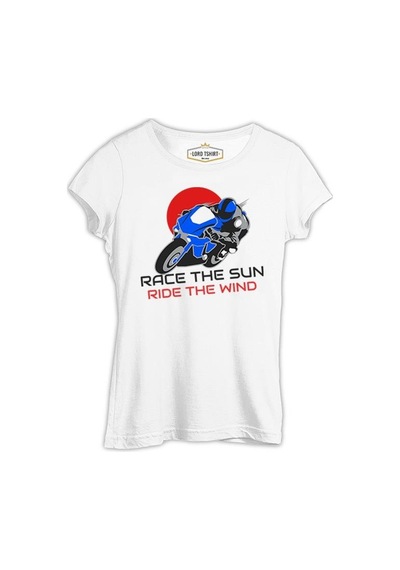 Motorcycle Race The Sun Beyaz Kadın Tshirt 001