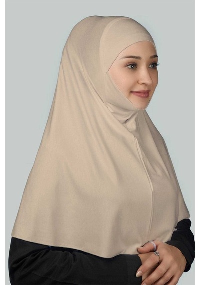 Altobeh Hazır Türban Peçeli Pratik Eşarp Tesettür Nikaplı Hijab - Namaz Örtüsü Sufle (XL) -Kum Beji