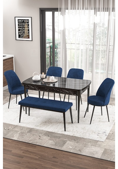 Canisa Concept Zen Serisi 80x132 Mdf Açılabilir Siyah Mermer Desen Masa Takımı 4 Lacivert Sandalye Ve 1 Bench Masa Siyah Mermer Sandalye Ve Bench Lacivert Canisa Concept Zen Serisi 80x132 Mdf Açılabilir Siyah Mermer Desen Masa Takımı 4 Lacivert Sandalye Ve 1 Bench Masa Siyah Mermer Sandalye Ve Bench Lacivert