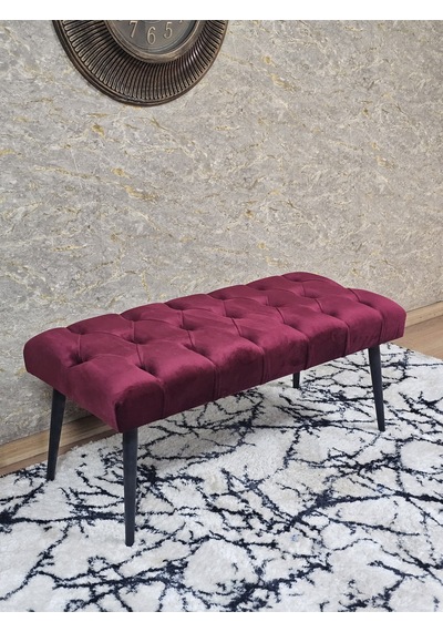 Zafir Siyah Boyalı Sivriltme Ayaklı 90 Cm Puf Bench - Puf - Bench - Kasalı Oturak - Oturak - Yatak Ucu Puf Bordo