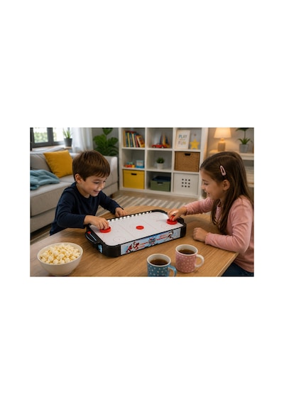 Led Işıklı Masaüstü Air Hockey Oyunu 50x30 Cm 2 Kişilik Hava Hokeyi Arcade Oyun Seti