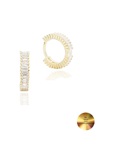 Brezza Lusso Jewelry 18k Serie Oro Baget Taşlı Minimal Halka Kadın Gümüş Küpe 13 Mm