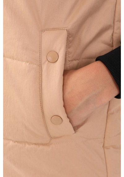 Maraton Sportswear Comfort Kadın Kapşonlu Kolsuz Basic Bej Yelek 21402-bej Bej
