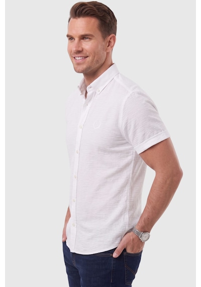 Rizzup Erkek Slim Fit Likralı Jakar Dokulu Beyaz Kısa Kol Gömlek Esnek Nakış Armalı 2604356