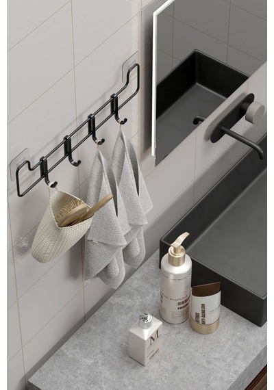 Zabata Yapışkanlı Banyo Askısı Siyah Metal Askılık Duvar Askı Organizer Banyo Düzenleyici Siyah