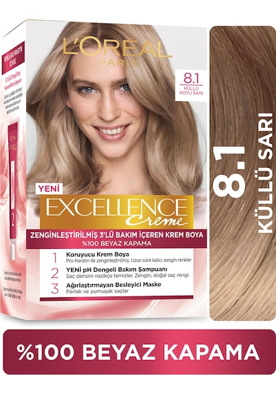 L'Oréal Paris L'Oréal Paris Excellence Creme Saç Boyası 8.1 Koyu Sarı Küllü 8.1 Koyu Küllü Sarı