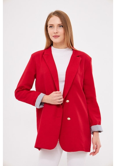 Armonika Kadın Kırmızı Kruvaze Yaka Kolu Katlama Detaylı Oversize Vatkalı Blazer Ceket Arm-25k001015