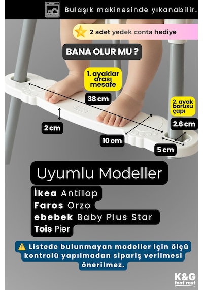 K&g Mama Sandalyesi Ayak Koyma Desteği İkea Antilop Uyumlu, Ayarlanabilir