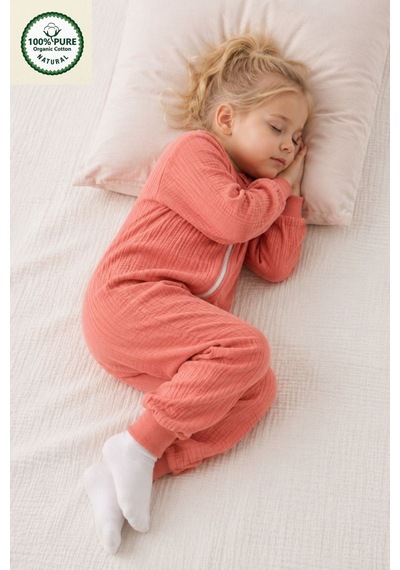 Cantoy 4 Mevsim Müslin Uzun Kollu 1.0 Tog %100 Pamuk Uyku Tulumu Pembe