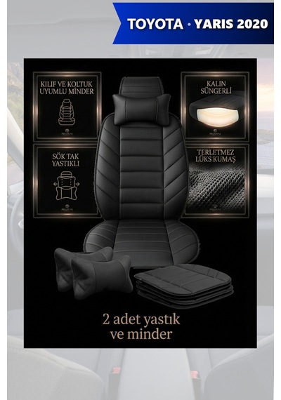 Yaris 2020 Uyumlu Premium Siyah Renk Lüks 2 Adet Minder Ve Yastık