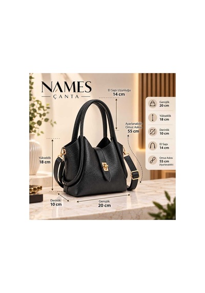 Names Bag Kilitli Tek Saplı Kadın Mini El Ve Omuz Çantası Siyah Siyah