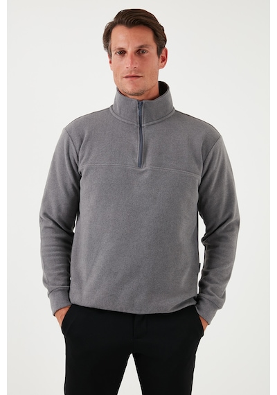 Buratti Pamuklu Regular Fit Yarım Fermuarlı Dik Yaka Erkek Kazak 456112 Gri