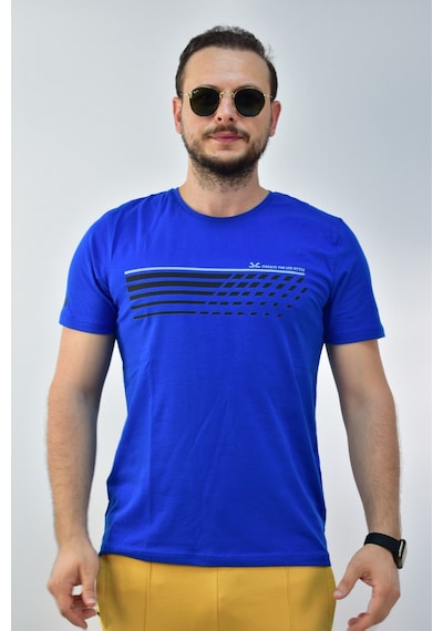 Escetic Erkek Saks Mavisi Slim Fit T-Shirt-3295
