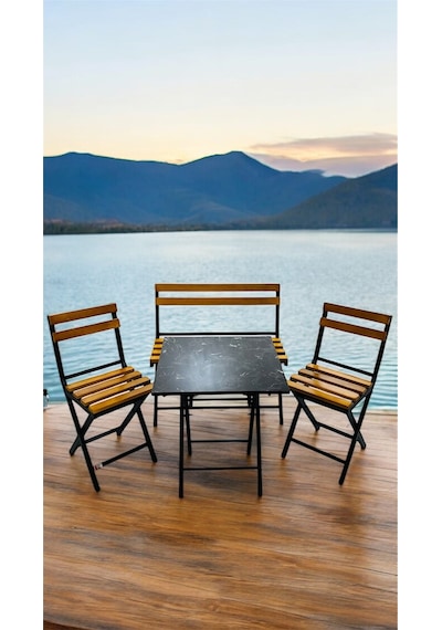 Modern Balkon Bahçe Mutfak Bistro Set Katlanır Masa-sandalye Sarı