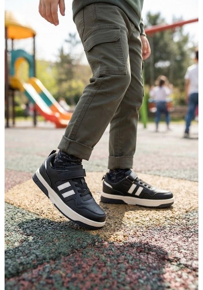 Fort Cool Foor Rahat Esnek Sneaker Erkek Çocuk Spor Ayakkabı SİYAH-BEYAZ